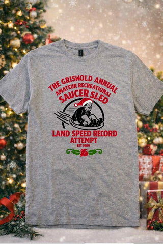 National Lampoon's Christmas Vacation T-Shirt - Saucer Sled Land Speed Record | Stealthy Giant
